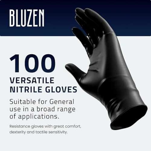 BLUZEN: LARGE - BLACK NITRILE GLOVES (100CT) 4ML